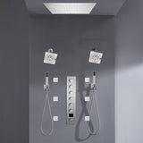 Flush mount 20 inch Rainfall shower head 6 way Digital display thermostatic Shower Faucet with Dual Regular Heads and Body Jets