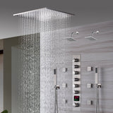 Brushed Nickel 6-Way Digital Thermostatic Shower Faucet: 20" Rainfall Head with LED Lights, Regular Head, 6 Body Jets