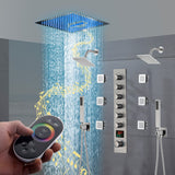 16" Brushed Nickel rainfall waterfall mist 64 led light music flush mount shower head 6 wayThermostatic Shower Faucets
