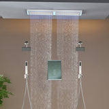 Flush Mount 32 x 8 inch Rainfall 64 LED Light Shower Head with 6-Way Digital display touch panel Thermostatic Faucet and High-Pressure Regular Heads