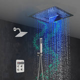 16-Inch Brushed Gold or brushed nickel or matte black Flush Mount rainfall waterfall Shower Faucet Set: 4-Way Thermostatic Control, 64-Color LED Lights, Bluetooth Music, and Regular Head