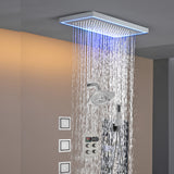 Matte black or Brushed nickel or Brushed Gold 16 x 8-Inch Rainfall Flush Mount Shower Head with 4-Way Digital Display Thermostatic Faucet, Body Jets, and High-Pressure Wall Mount Head