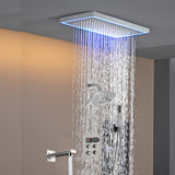 Matte black or Brushed nickel or Brushed Gold 16 x 8-Inch Rainfall Flush Mount Shower Head with 4-Way Digital Display Thermostatic Faucet, Tub Spout, and High-Pressure Wall Mount Head