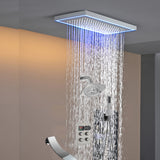 Matte black or Brushed nickel or Brushed Gold 16 x 8-Inch Rainfall Flush Mount Shower Head with 4-Way Digital Display Thermostatic Faucet, Tub Spout, and High-Pressure Wall Mount Head