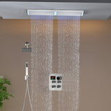 Flush Mount 32 x 8 inch Rainfall 64 LED Light Shower Head with 4-Way Thermostatic Faucet and High-Pressure Regular Heads