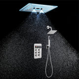 16-Inch Rainfall Waterfall Mist Water Column Flush Mount Shower Faucet Set with 6-Way Thermostatic Control, 64-Color LED, Bluetooth Music, Rainfall-Waterfall-Mist Features, Rotating Hydro Jet, and Regular Head
