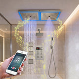 24 x 12 inch rainfall mist 64 led light bluetooth music shower head 6 way shower faucet with regular head and handle wand, Body Jets