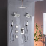 matte black or brushed gold or brushed nickel dual rainfall head 6 way digital display shower faucet with dual 6'' regular heads and Dual Handle Showers