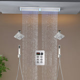 Flush Mount 32 x 8 inch Rainfall 64 LED Light Shower Head with 6-Way Thermostatic Faucet and High-Pressure Regular Heads