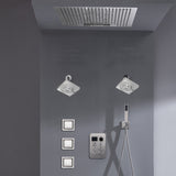 24 inch flush mount rainfall waterfall shower head 6 way thermostatic shower faucet with handle wand and Body Jet and dual regular headss