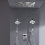 24 inch flush mount rainfall waterfall shower head 6 way thermostatic shower faucet with dual handle wands and  dual regular heads