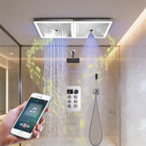 24 x 12 inch rainfall mist 64 led light bluetooth music shower head 6 way shower faucet with regular head and handle wand