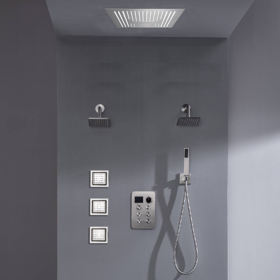 16-inch Bluetooth Music LED 6-Way Digital Thermostatic Shower  System with Waterfall,3 Body Jets, Regular Head