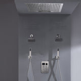 24 inch flush mount rainfall waterfall shower head 6 way thermostatic shower faucet with dual handle wands and  dual regular heads