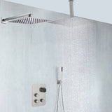 Brushed Nickel Dual 12'' or 16'' Rain Shower Head 3-Way Thermostatic Shower System