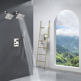 Brushed Gold Or Brushed Nickel or Matte Black or chrome or oil rubber bronze 3-Way Thermostatic Shower Valve System with Dual Regular Heads - Simultaneous or Separate Functionality