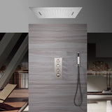 Flushed mount 20 Inch bluetooth music 64 LED lights Brushed nickel waterfall rainfall shower systems 3 way thermostatic shower system