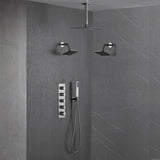 Brushed Nickel 4-Way Thermostatic Ceiling Mount Shower System with Dual Functionality