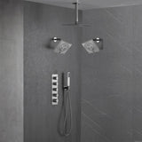 Brushed Nickel 4-Way Thermostatic Ceiling Mount Shower System with Dual Functionality