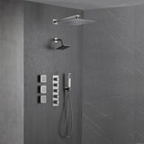 Brushed Nickel 4-Way Thermostatic Wall Mount Shower System - Featuring Dual Functionality with 12 or 16-inch LED or Non-LED Rain Head and High Pressure 6-inch Regular Head