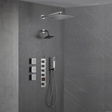 Brushed Nickel 4-Way Thermostatic Wall Mount Shower System - Featuring Dual Functionality with 12 or 16-inch LED or Non-LED Rain Head and High Pressure 6-inch Regular Head