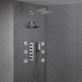 Brushed Nickel 4-Way Thermostatic Wall Mount Shower System - Featuring Dual Functionality with 12 or 16-inch LED or Non-LED Rain Head and High Pressure 6-inch Regular Head