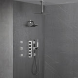Brushed Nickel 4-Way Thermostatic Ceiling Mount Shower System - Featuring Dual Functionality with 12 or 16-inch LED or Non-LED Rain Head and High Pressure 6-inch Regular Head