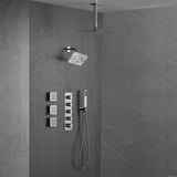 Brushed Nickel 4-Way Thermostatic Ceiling Mount Shower System - Featuring Dual Functionality with 12 or 16-inch LED or Non-LED Rain Head and High Pressure 6-inch Regular Head