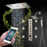 64 LED colors music led flushed in 24x12 inch 3 functions shower head 6 way thermostatic shower faucet with 6'' regular head and 6 body jets
