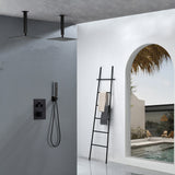 Brushed Gold Dual Ceiling & Wall Shower Heads with 3-Way Thermostatic Valve System - Seamless Functionality Both Together & Separately