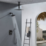 Oil Rubbed Bronze 3-Way Thermostatic Shower Faucet System with Ceiling-Mounted 12-Inch or 16-Inch Non-LED Rainfall Shower Head and Wall-Mounted 6-Inch High Water Pressure Regular Shower Head