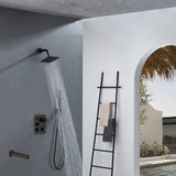 6" Wall Mount High Pressure Shower Head with 3-Way Digital Thermostatic System and Tub Spout