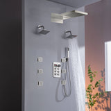 22" Rainfall Waterfall Shower System with 6-Way Thermostatic Faucet, Dual Regular Head, Body Jets