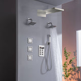 22" Rainfall Waterfall Shower System with 6-Way Thermostatic Faucet, Dual Regular Head, Body Jets