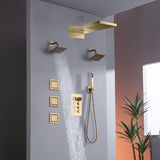 22" Rainfall Waterfall Shower System with 6-Way Thermostatic Faucet, Dual Regular Head, Body Jets