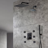 Oil Rubbed Bronze Wall Mount Rainfall Shower Head with 4-Way Thermostatic System, Body Jets, and High Water Pressure Wall Mount Shower Head
