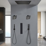 64 LED light Bluetooth Music 20-inch Rainfall Waterfall Flush Mounted Oil Rubbed Bronze 6-Way Thermostatic Shower Faucet System With Dual Regular Heads And Dual Handle Wands