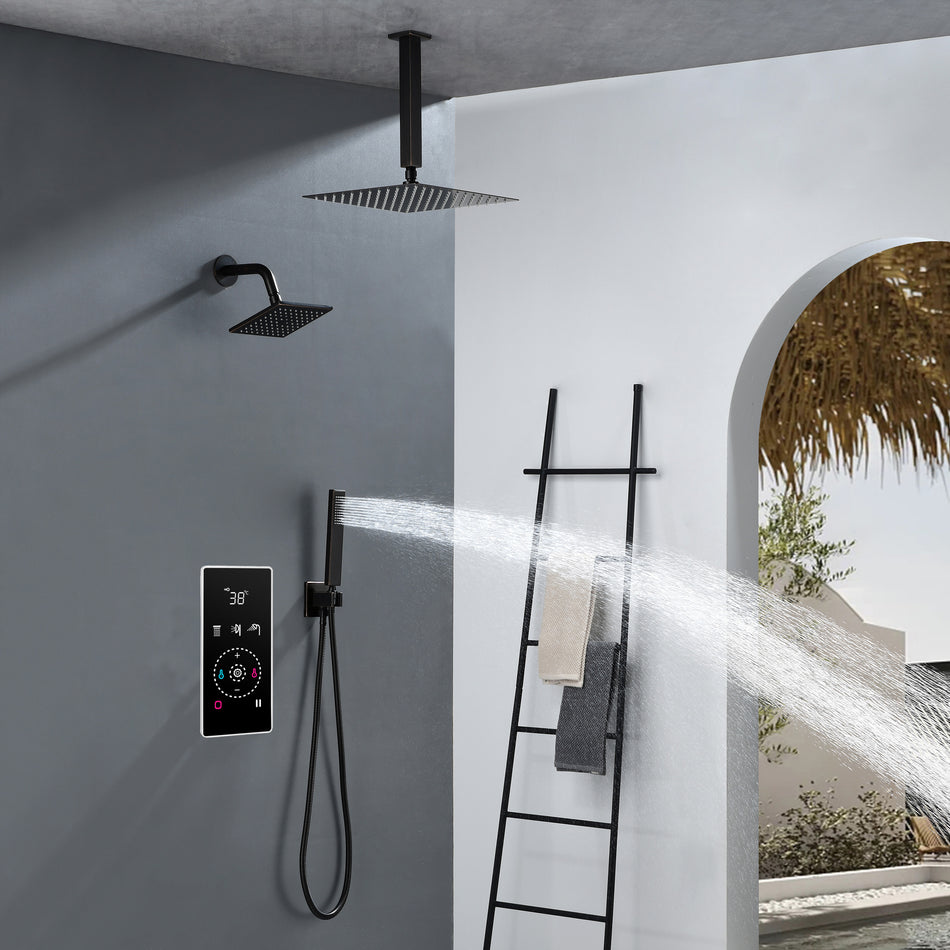 3 Way Thermal Digital Touchscreen Shower Faucet with regular head and rainfall head,Handle Shower