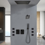 64 LED light Bluetooth Music 20-inch Rainfall Waterfall Flush Mounted Oil Rubbed Bronze 6-Way Thermostatic Shower Faucet System With Regular Heads And Handle Wand,Body Jets