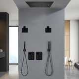 64 LED light Bluetooth Music 20-inch Rainfall Waterfall Flush Mounted Oil Rubbed Bronze 6-Way Thermostatic Shower Faucet System With Dual Regular Heads And Dual Handle Wands