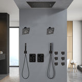 64 LED light Bluetooth Music 20-inch Rainfall Waterfall Flush Mounted Oil Rubbed Bronze 7-Way Thermostatic Shower Faucet System With Dual Regular Heads And Dual Handle Wands And 6 Body Jets