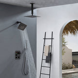 Oil Rubbed Bronze 3-Way Thermostatic Shower Faucet System with Ceiling-Mounted 12-Inch or 16-Inch Non-LED Rainfall Shower Head and Wall-Mounted 6-Inch High Water Pressure Regular Shower Head