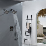 Brushed Gold Or Brushed Nickel or Matte Black or chrome or oil rubber bronze 3-Way Thermostatic Shower Valve System with Dual Regular Heads - Simultaneous or Separate Functionality