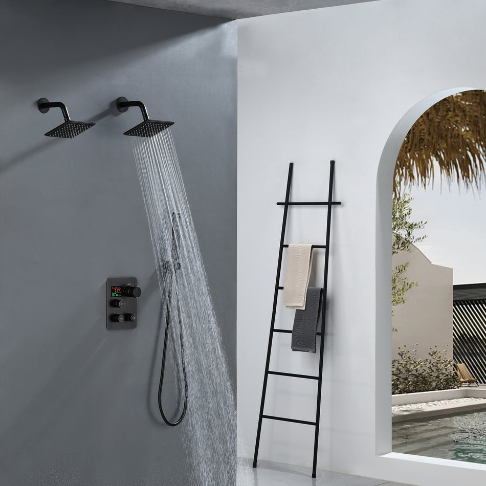 Brushed Gold Or Brushed Nickel or Matte Black or chrome or oil rubber bronze 3-Way Thermostatic Shower Valve System with Dual Regular Heads - Simultaneous or Separate Functionality