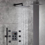 12-Inch Or 16 inch Non-LED Oil Rubbed Bronze (ORB) Ceiling-Mounted 4-Way Thermostatic Valve with Wall-Mounted 12-Inch Rain Head, Body Jets, and Dual Functionality