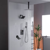 12" or 16" Ceiling Mount Rain Head with 4-Way Thermostatic Faucet and 7 inch tub spout and regular head