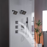Dual Regular Heads with 4-Way Thermostatic Faucet and  Handle Shower and Body Jets