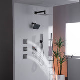 12" or 16" Wall Mount Rain Head with 4-Way Thermostatic Faucet and 4" Body Jet