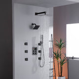 Oil Rubbed Bronze Wall Mount Rainfall Shower Head with 4-Way Thermostatic System, Body Jets, and High Water Pressure Wall Mount Shower Head