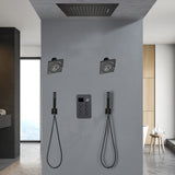 64 LED light Bluetooth Music 20-inch Rainfall Waterfall Flush Mounted Oil Rubbed Bronze 6-Way Thermostatic Shower Faucet System With Dual Regular Heads And Dual Handle Wands